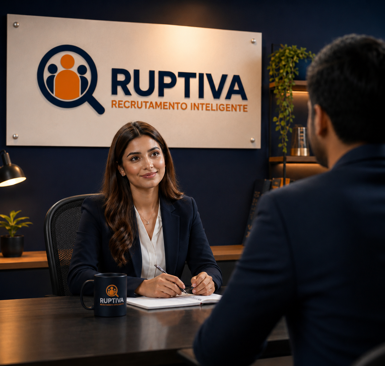 Consultora da Ruptiva conduzindo entrevista com candidato
